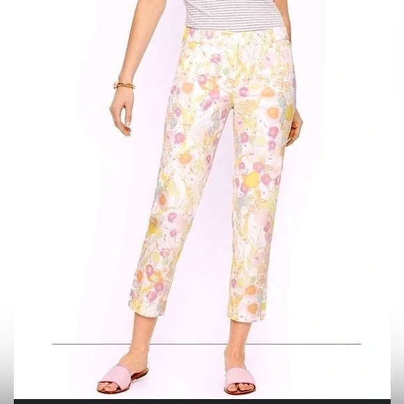Talbots Cotton Stretch Slim-Leg Perfect Crop Pant Abstract Floral Print Sz 2 NEW - Picture 1 of 12